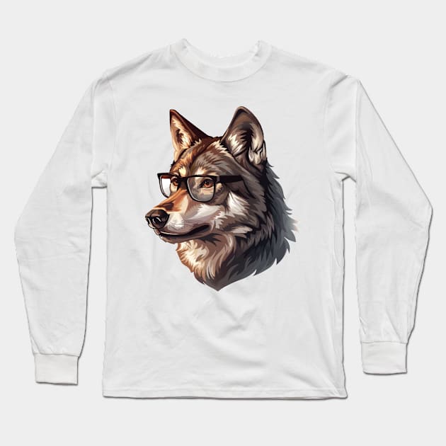 Wise Wolf: Where Glasses Meet Wilderness Long Sleeve T-Shirt by Carnets de Turig